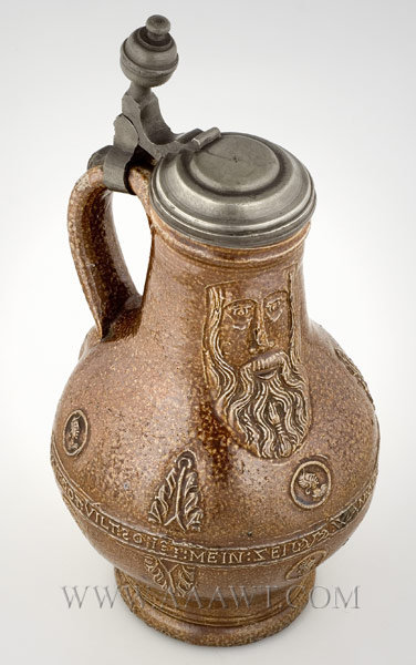 Bartmann Jug, Salt Glaze Stoneware with Wash
Pewter Mounted
Frechen
Dated 1699, entire view